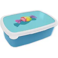 MuchoWow Broodtrommel Blauw - Lunchbox Blauw - Snoep - Regenboog - Brooddoos 18x12x6 cm - Brood lunch box - Broodtrommels voor kinderen en volwassenen