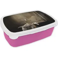 MuchoWow Broodtrommel Roze - Lunchbox Strik - Beige - Witte - Wijn - Brooddoos 18x12x6 cm - Brood lunch box - Broodtrommels voor kinderen en volwassenen