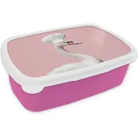 MuchoWow Broodtrommel Roze - Lunchbox Zwaan - Koksmuts - Mooi - Klassiek - Brooddoos 18x12x6 cm - Brood lunch box - Broodtrommels voor kinderen en volwassenen