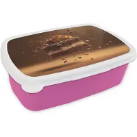 MuchoWow Broodtrommel Roze - Lunchbox Taart - Chocolade - Eten - Brownie - Brooddoos 18x12x6 cm - Brood lunch box - Broodtrommels voor kinderen en volwassenen