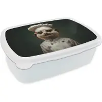 MuchoWow Broodtrommel Wit - Lunchbox Dier - Kok - Stokstaartje - Brooddoos 18x12x6 cm - Brood lunch box - Broodtrommels voor kinderen en volwassenen