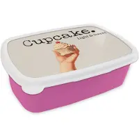 MuchoWow Broodtrommel Roze - Lunchbox Cupcake - Zoet - Kers - Brooddoos 18x12x6 cm - Brood lunch box - Broodtrommels voor kinderen en volwassenen