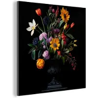 MuchoWow Aluminium schilderij 90x90 cm - Wanddecoratie metaal - Zonnebloemen - Boeket - Kleurrijk - Metalen muurdecoratie woonkamer - Decoratie industrieel - Foto op dibond - Industriële accessoires slaapkamer