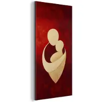 MuchoWow Aluminium schilderij 20x40 cm - Wanddecoratie metaal - Abstract - Moeder - Kind - Rood - Metalen muurdecoratie woonkamer - Decoratie industrieel - Foto op dibond - Industriële accessoires slaapkamer