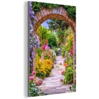 MuchoWow Aluminium schilderij 60x90 cm - Wanddecoratie metaal - Doorkijk - Bloemen - Pad - Natuur - Metalen muurdecoratie woonkamer - Decoratie industrieel - Foto op dibond - Industriële accessoires slaapkamer