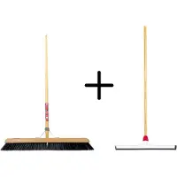 Synx Store Synx Tools Paardenhaar 60cm + Vloertrekker Kunststof 45cm met Steel 150cm – Zaalveger – Vloerreiniger – Natuurrubber – Zachte binnenbezem met steel 150cm