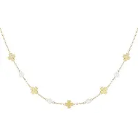 Yehwang Get Lucky ketting - goud kleur - Klaver - Parel - Geluk - Ketting - Necklace - Stainless Steel - RVS