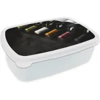 MuchoWow Broodtrommel Wit - Lunchbox Wijn - Flessen - Variatie - Smaken - Brooddoos 18x12x6 cm - Brood lunch box - Broodtrommels voor kinderen en volwassenen