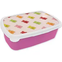MuchoWow Broodtrommel Roze - Lunchbox Kleur - Snoep - Roze - Brooddoos 18x12x6 cm - Brood lunch box - Broodtrommels voor kinderen en volwassenen