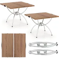 Costway Set van 2 inklapbare campingtafels, uittrekbare klaptafel met aluminium frame en houtlook, vouwtafel met draagtas, voor wandelen, picknick, camping