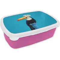 MuchoWow Broodtrommel Roze - Lunchbox Tucan - Sokkel - Vogel - Koksmuts - Brooddoos 18x12x6 cm - Brood lunch box - Broodtrommels voor kinderen en volwassenen