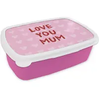 MuchoWow Broodtrommel Roze - Lunchbox Love - Quote - Moeder - Rood - Brooddoos 18x12x6 cm - Brood lunch box - Broodtrommels voor kinderen en volwassenen