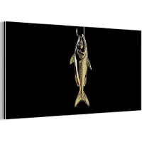 MuchoWow Aluminium schilderij 80x40 cm - Wanddecoratie metaal - Goud - Vis - Haak - Zwart - Metalen muurdecoratie woonkamer - Decoratie industrieel - Foto op dibond - Industriële accessoires slaapkamer