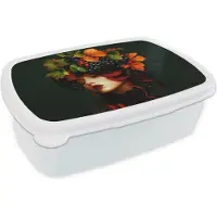 MuchoWow Broodtrommel Wit - Lunchbox Vrouw - Rood - Groen - Druiven - Brooddoos 18x12x6 cm - Brood lunch box - Broodtrommels voor kinderen en volwassenen