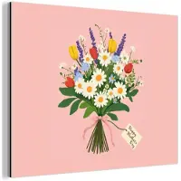 MuchoWow Aluminium schilderij 120x90 cm - Wanddecoratie metaal - Bloemen - Lint - Kaartje - Metalen muurdecoratie woonkamer - Decoratie industrieel - Foto op dibond - Industriële accessoires slaapkamer