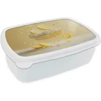 MuchoWow Broodtrommel Wit - Lunchbox Citroen - Taart - Eten - Geel - Brooddoos 18x12x6 cm - Brood lunch box - Broodtrommels voor kinderen en volwassenen