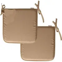 Stof Textile Home stoelkussens - 2x - lichtbruin - 38 x 38 x 3 cm - voor binnen - touwtjes sluiting - zitkussens plat - vierkant