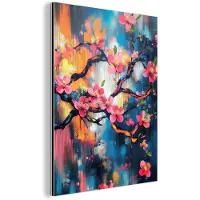 MuchoWow Aluminium schilderij 90x120 cm - Wanddecoratie metaal - Bloemen - Tak - Artistiek - Roze - Metalen muurdecoratie woonkamer - Decoratie industrieel - Foto op dibond - Industriële accessoires slaapkamer