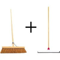 Synx Store Synx Tools Coco Binnenbezem 40cm + Vloertrekker Kunststof 45cm met Steel 120cm - Zaalveger – Vloerreiniger – Natuurrubber – Zachte bezem kokos Met steel 160cm