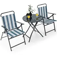 Costway Bistrotafel met 2 stoelen, inklapbare balkonset, 3-delige tuinmeubelset, zitgroep, balkonmeubel, tuinmeubelen voor tuin, binnenplaats, balkon