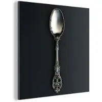 MuchoWow Aluminium schilderij 50x50 cm - Wanddecoratie metaal - Lepel - Zilver - Metaal - Metalen muurdecoratie woonkamer - Decoratie industrieel - Foto op dibond - Industriële accessoires slaapkamer
