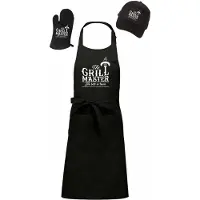 Kariban Mijncadeautje - Barbecue Voordeelset - BBQ Schort + BBQ Handschoen + BBQ Cap - The Grillmaster sausage - zwart