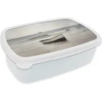 MuchoWow Broodtrommel Wit - Lunchbox Roeiboot - Zee - Horizon - Brooddoos 18x12x6 cm - Brood lunch box - Broodtrommels voor kinderen en volwassenen