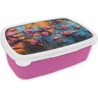 MuchoWow Broodtrommel Roze - Lunchbox Bloemen - Tak - Abstract - Roze - Brooddoos 18x12x6 cm - Brood lunch box - Broodtrommels voor kinderen en volwassenen