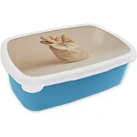 MuchoWow Broodtrommel Blauw - Lunchbox Baguette - Brood - Stokbrood - Beige - Brooddoos 18x12x6 cm - Brood lunch box - Broodtrommels voor kinderen en volwassenen