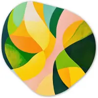 MuchoWow Organische wanddecoratie 60x60 cm - Organisch schilderij Abstract - Geel - Roze - Groen - Muurdecoratie woonkamer - Kamer decoratie - Schilderijen - Muurcirkel aesthetic
