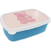MuchoWow Broodtrommel Blauw - Lunchbox Beer - Roze - Snoep - Brooddoos 18x12x6 cm - Brood lunch box - Broodtrommels voor kinderen en volwassenen