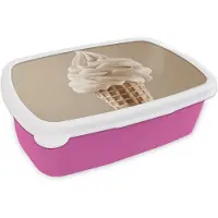 MuchoWow Broodtrommel Roze - Lunchbox IJs - Softijs - Romig - Hoorntje - Beige - Brooddoos 18x12x6 cm - Brood lunch box - Broodtrommels voor kinderen en volwassenen