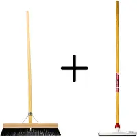 Synx Store Synx Tools Paardenhaar 40cm + Vloertrekker Kunststof 35cm met Steel 120cm – Zaalveger – Vloerreiniger – Natuurrubber – Zachte binnenbezem met steel 150cm