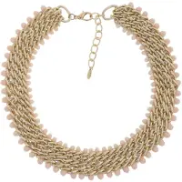 Behave Statement Ketting – Gevlochten Goud met Nude Roze Kralen – Nikkelvrij