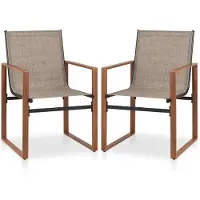 Costway Set van 2 tuinstoelen, terrasstoelen met ademend zitvlak en metalen frame, balkonstoelen, outdoorstoelen, belastbaar tot 150 kg, voor tuin, balkon, veranda (bruin)