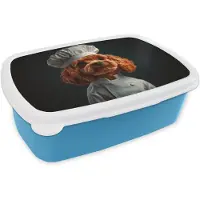 MuchoWow Broodtrommel Blauw - Lunchbox Bruin - Kok - Hondje - Brooddoos 18x12x6 cm - Brood lunch box - Broodtrommels voor kinderen en volwassenen