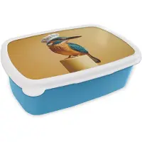 MuchoWow Broodtrommel Blauw - Lunchbox Ijsvogel - Pilaar - Koksmuts - Vogel - Brooddoos 18x12x6 cm - Brood lunch box - Broodtrommels voor kinderen en volwassenen