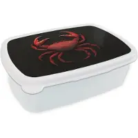 MuchoWow Broodtrommel Wit - Lunchbox Krab - Rood - Vissen - Schaaldieren - Brooddoos 18x12x6 cm - Brood lunch box - Broodtrommels voor kinderen en volwassenen