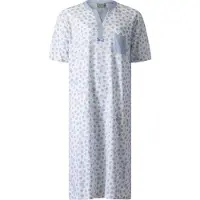 Lunatex - dames nachthemd 224176 - korte mouw - 100% katoen - blauw - maat M