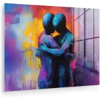 MuchoWow Glasschilderij 160x120 cm - Schilderij acrylglas - Omarmen - Lichamen - Paars - Foto op glas - Muurdecoratie woonkamer - Wanddecoratie slaapkamer - Schilderijen