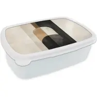 MuchoWow Broodtrommel Wit - Lunchbox Geometrische - Vormen - Wit - Brooddoos 18x12x6 cm - Brood lunch box - Broodtrommels voor kinderen en volwassenen