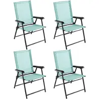 Costway Set van 4 tuinstoelen, klapstoelen met armleuningen, balkonstoelen met weerbestendige stof, terrasstoelen voor tuin, achtertuin, balkon, mintgroen