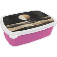 MuchoWow Broodtrommel Roze - Lunchbox Maan - Cirkel - Goud - Brooddoos 18x12x6 cm - Brood lunch box - Broodtrommels voor kinderen en volwassenen
