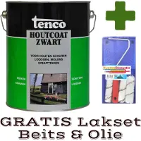 Tenco Houtcoat Zwart 1 liter + GRATIS KwastenDiscounter Lakset Beits & Olie 5-Delig,10 cm