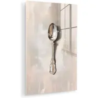MuchoWow Glasschilderij 120x180 cm - Schilderij acrylglas - Lepel - Verf - Zilver - Foto op glas - Muurdecoratie woonkamer - Wanddecoratie slaapkamer - Schilderijen