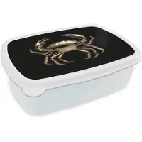 MuchoWow Broodtrommel Wit - Lunchbox Goud - Krab - Dieren - Zwart - Brooddoos 18x12x6 cm - Brood lunch box - Broodtrommels voor kinderen en volwassenen