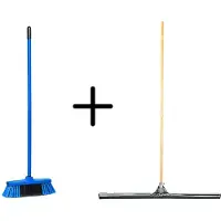 Synx Store Synx Tools Binnenbezem Blauw + Vloertrekker 75cm met Steel 150cm - Kamerveger – Vloerreiniger – Moppen - Zachte bezem met steel 130cm