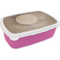 MuchoWow Broodtrommel Roze - Lunchbox Vogel - Beige - Japandi - Brooddoos 18x12x6 cm - Brood lunch box - Broodtrommels voor kinderen en volwassenen