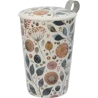 Eigenart TeaEve "Linnea" theebeker 350ml - dubbelwandig - theezeefje - voor losse thee - wit bloemen