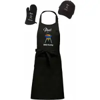 Kariban Mijncadeautje - Voordeel Barbecue Cadeauset - 3 delig - BBQ schort + BBQ Pet + BBQ Handschoen - zwart - BBQ Koning Colors - met voornaam